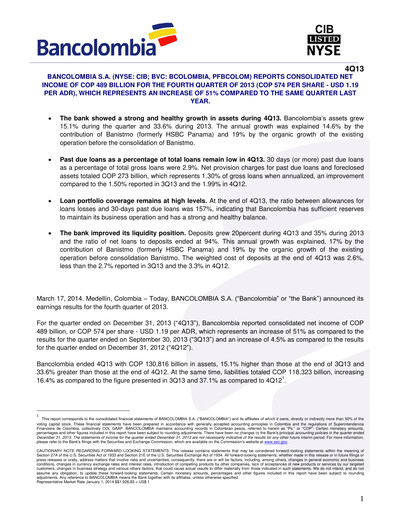 Vorschaubild Grupo Cibest (Bancolombia) Quartalsbericht 2013-q4