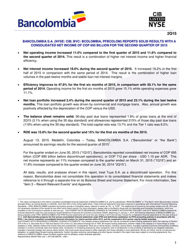 Vorschaubild Grupo Cibest (Bancolombia) Quartalsbericht 2015-q2