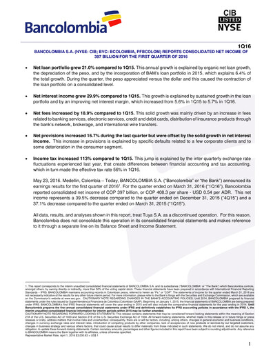 Vorschaubild Grupo Cibest (Bancolombia) Quartalsbericht 2016-q1