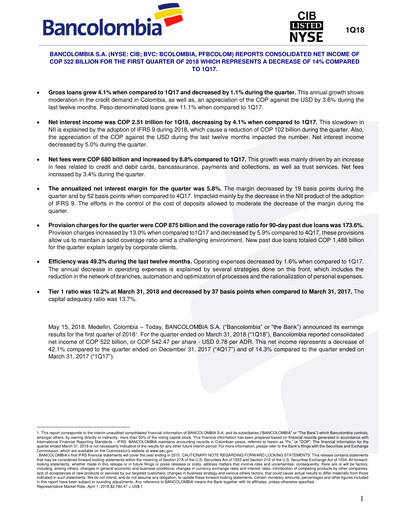 Vorschaubild Grupo Cibest (Bancolombia) Quartalsbericht 2018-q1