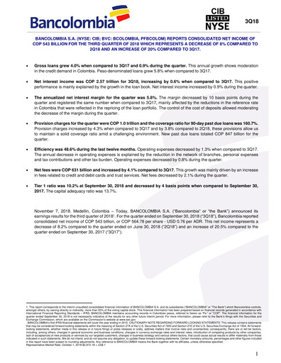 Vorschaubild Grupo Cibest (Bancolombia) Quartalsbericht 2018-q3