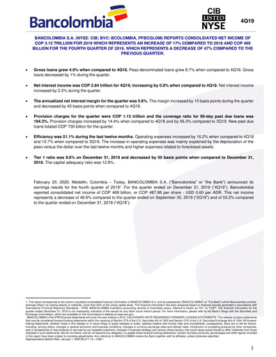 Vorschaubild Grupo Cibest (Bancolombia) Quartalsbericht 2019-q4