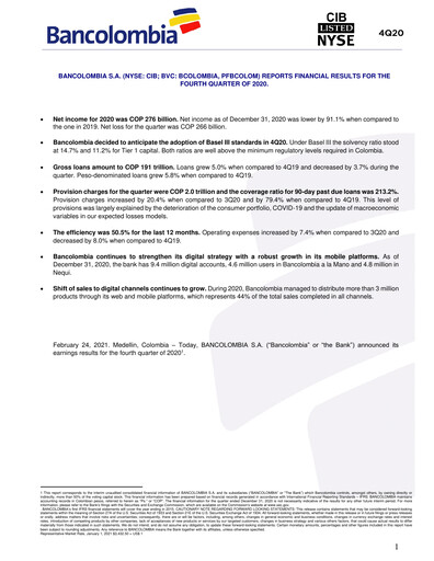 Vorschaubild Grupo Cibest (Bancolombia) Quartalsbericht 2020-q4