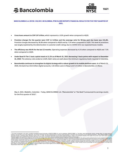 Vorschaubild Grupo Cibest (Bancolombia) Quartalsbericht 2021-q1