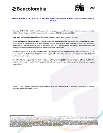 Vorschaubild Grupo Cibest (Bancolombia) Quartalsbericht 2021-q2
