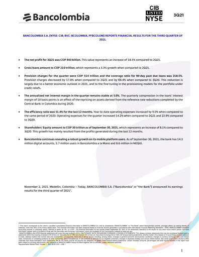 Vorschaubild Grupo Cibest (Bancolombia) Quartalsbericht 2021-q3