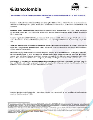 Vorschaubild Grupo Cibest (Bancolombia) Quartalsbericht 2022-q3
