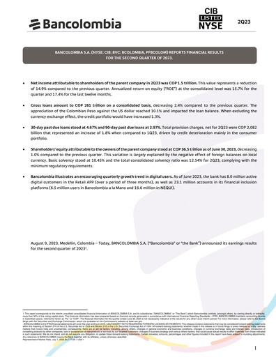 Vorschaubild Grupo Cibest (Bancolombia) Quartalsbericht 2023-q2
