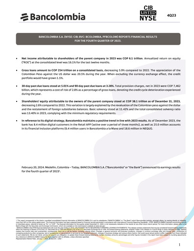 Vorschaubild Grupo Cibest (Bancolombia) Quartalsbericht 2023-q4