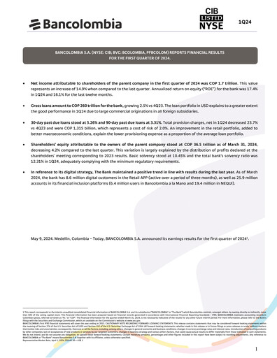 Vorschaubild Grupo Cibest (Bancolombia) Quartalsbericht 2024-q1
