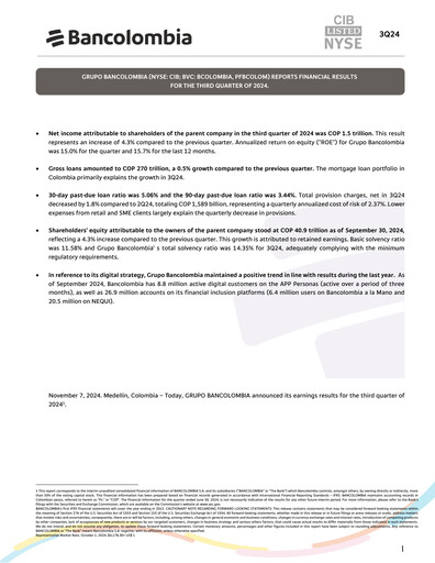 Vorschaubild Grupo Cibest (Bancolombia) Quartalsbericht 2024-q3