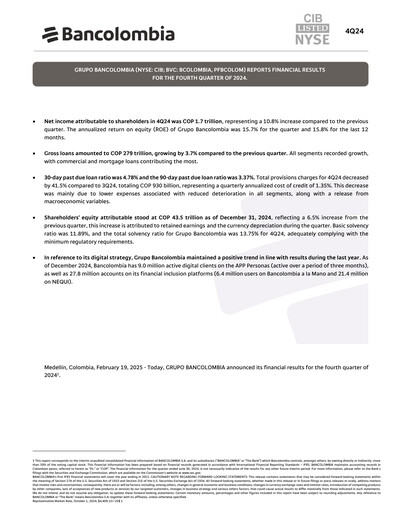 Vorschaubild Grupo Cibest (Bancolombia) Quartalsbericht 2024-q4