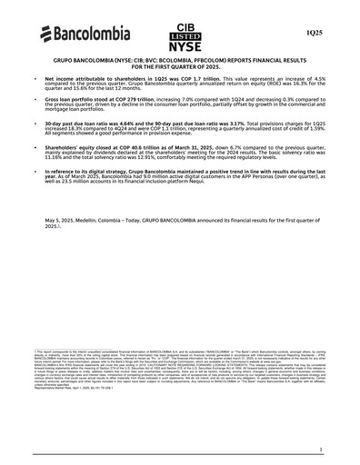 Vorschaubild Grupo Cibest (Bancolombia) Quartalsbericht 2025-q1