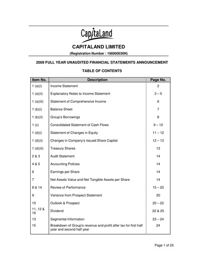 Thumbnail CapitaLand Investment Limited Financial Statement 2009