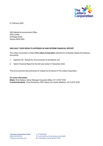Miniature The Lottery Corporation Rapport semestriel 2024-h1