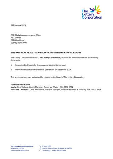 Miniature The Lottery Corporation Rapport semestriel 2025-h1