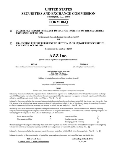 Thumbnail AZZ Quarterly Report 2018-q3