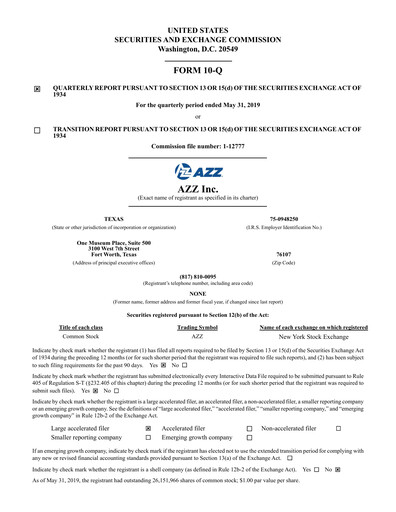 Thumbnail AZZ Quarterly Report 2020-q1