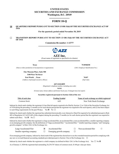 Thumbnail AZZ Quarterly Report 2020-q3