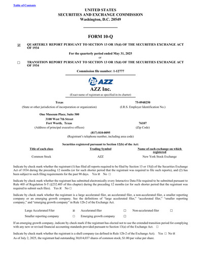 Thumbnail AZZ Quarterly Report 2026-q1