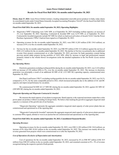 Thumbnail Azure Power
 Half-year Report 2024-h1