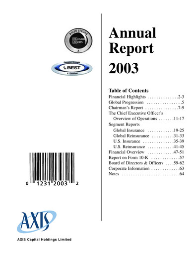 Thumbnail AXIS Capital
 Annual Report 2003