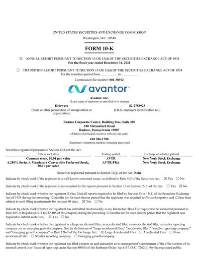 Thumbnail Avantor Financial Report 2021