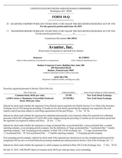 Thumbnail Avantor Quarterly Report 2019-q2
