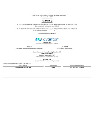 Thumbnail Avantor Quarterly Report 2026-q2