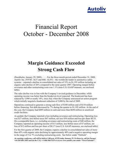 Thumbnail Autoliv Financial Report 2008