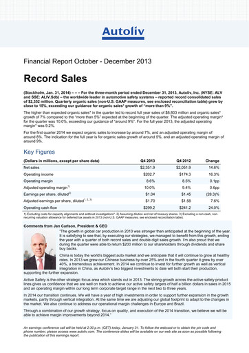 Thumbnail Autoliv Financial Report 2013