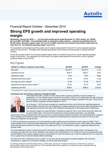 Thumbnail Autoliv Financial Report 2014