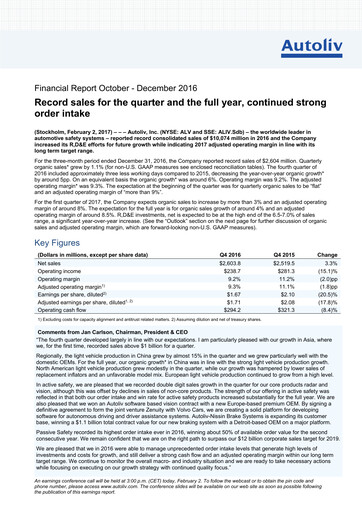 Thumbnail Autoliv Financial Report 2016
