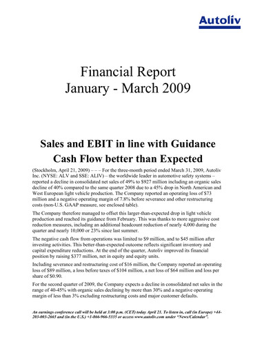 Thumbnail Autoliv Quarterly Report 2009-q1