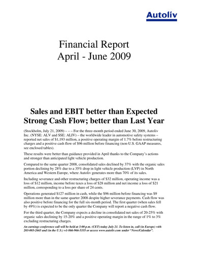 Thumbnail Autoliv Quarterly Report 2009-q2