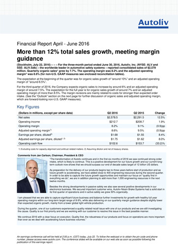 Thumbnail Autoliv Quarterly Report 2016-q2