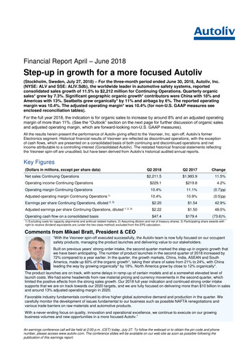 Thumbnail Autoliv Quarterly Report 2018-q2