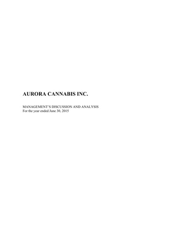 Miniature Aurora Cannabis Rapport annuel 2015