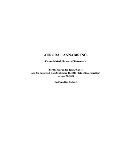 Miniature Aurora Cannabis Bilan financier fy2015