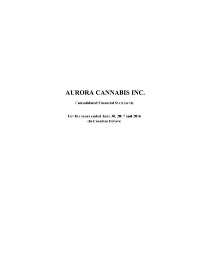 Miniature Aurora Cannabis Bilan financier fy2017