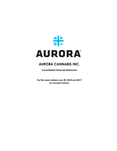 Miniature Aurora Cannabis Bilan financier fy2018