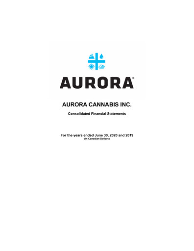 Miniature Aurora Cannabis Bilan financier fy2020