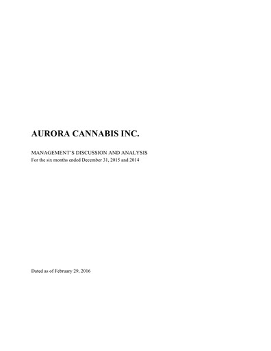 Vorschaubild Aurora Cannabis Quartalsbericht 2016-q2