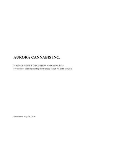 Vorschaubild Aurora Cannabis Quartalsbericht 2016-q3