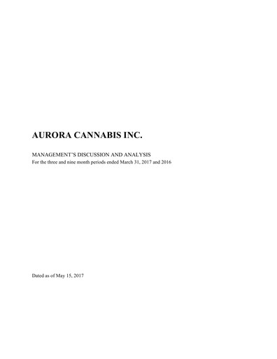 Vorschaubild Aurora Cannabis Quartalsbericht 2017-q3