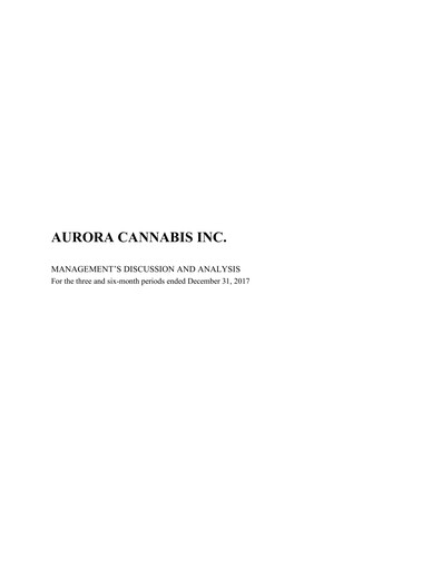 Vorschaubild Aurora Cannabis Quartalsbericht 2018-q2