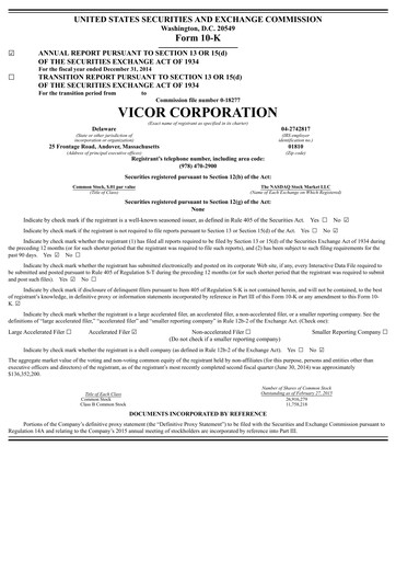 Thumbnail Vicor
 Annual Report 2014
