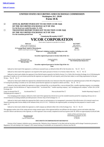 Thumbnail Vicor
 Annual Report 2020
