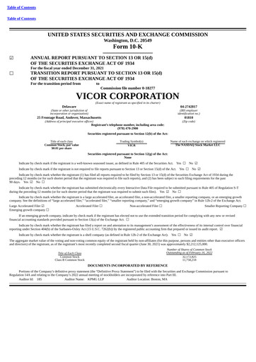 Thumbnail Vicor
 Annual Report 2021