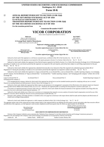 Thumbnail Vicor
 Annual Report 2022